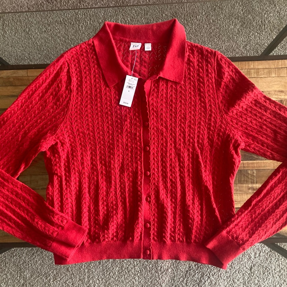 GAP Women’s Open-Stitch Collard Cardigan